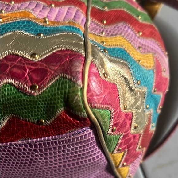 Vintage/Rare/HTF Sharif Leather Snakeskin Multicolor Chevron Patterned Bag - Picture 5 of 11